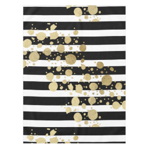 Faux Gold Paint Splatter on Black & White Stripes Tablecloth