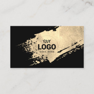 faux gold paint stroke logo on black business card