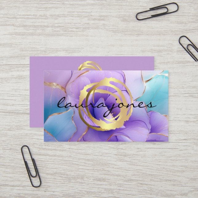 Faux Gold Painted Circle Designer Business Card (Front/Back In Situ)