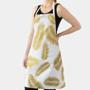 Faux Gold Palm Leaves Pattern Apron