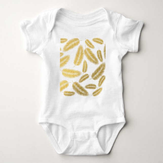 Faux Gold Palm Leaves Pattern Baby Bodysuit (Front)