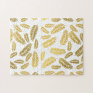 Faux Gold Palm Leaves Pattern Jigsaw Puzzle