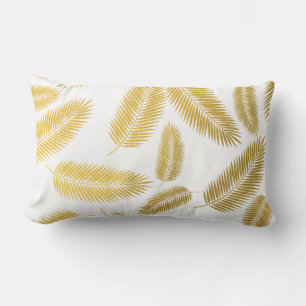Faux Gold Palm Leaves Pattern Lumbar Cushion