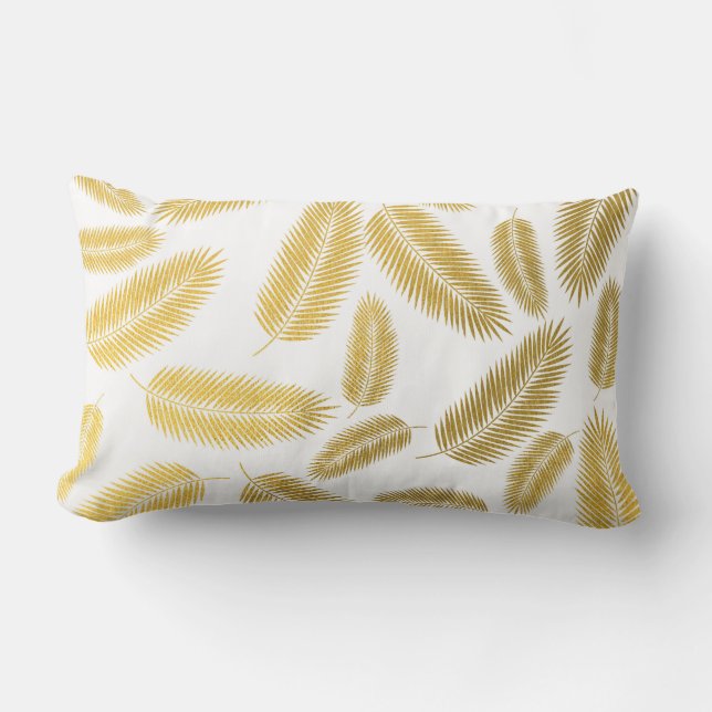 Faux Gold Palm Leaves Pattern Lumbar Cushion (Front)