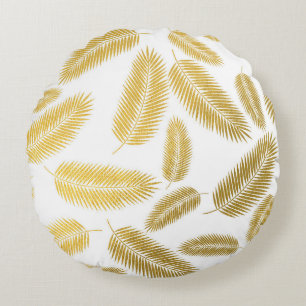 Faux Gold Palm Leaves Pattern Round Cushion