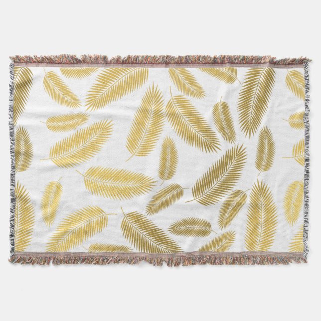 Faux Gold Palm Leaves Pattern Sherpa Blanket (Front)