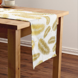 Faux Gold Palm Leaves Pattern Short Table Runner