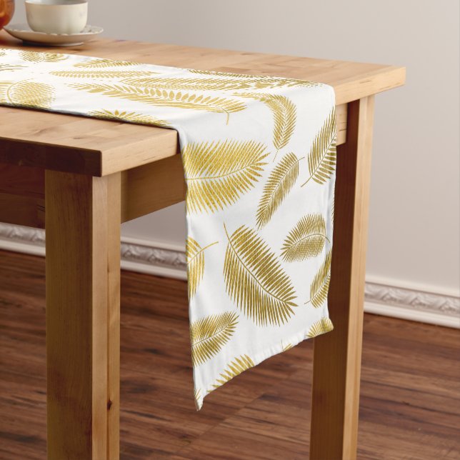 Faux Gold Palm Leaves Pattern Short Table Runner (In Situ)