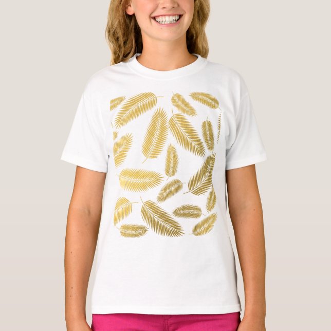 Faux Gold Palm Leaves Pattern T-Shirt (Front)