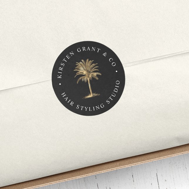 Faux Gold Palm Tree Logo Classic Round Sticker (Creator Uploaded)