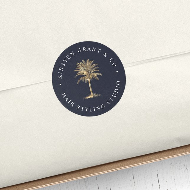 Faux Gold Palm Tree Logo Classic Round Sticker (Creator Uploaded)