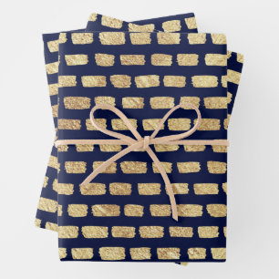 Faux gold pattern and dark blue wrapping paper sheet