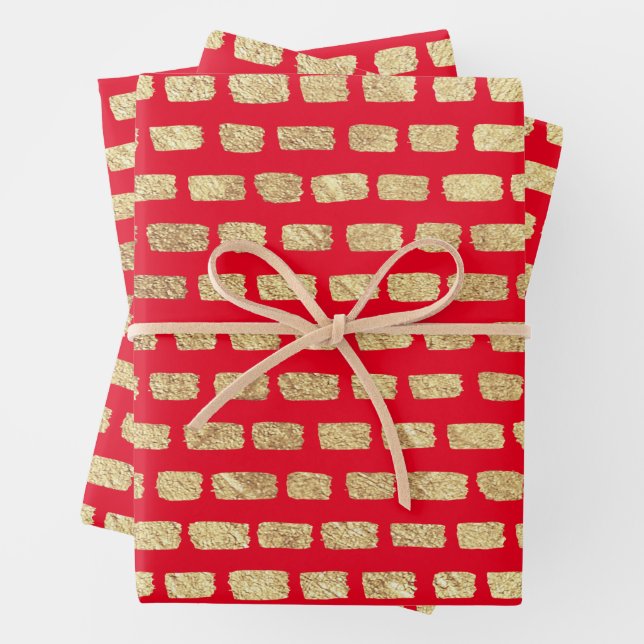 Faux gold pattern and red wrapping paper sheet (In situ)