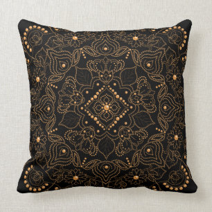 Faux Gold Pearl Bead Mandala Print Cushion