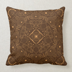 Faux Gold Pearl Bead Mandala Print Cushion