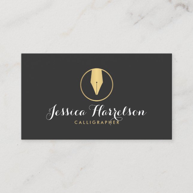 Faux Gold Pen Nib Logo II Calligraphers, Writers Business Card (Front)