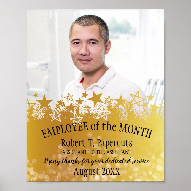 Faux gold photo employee of the month certificate poster (Front)