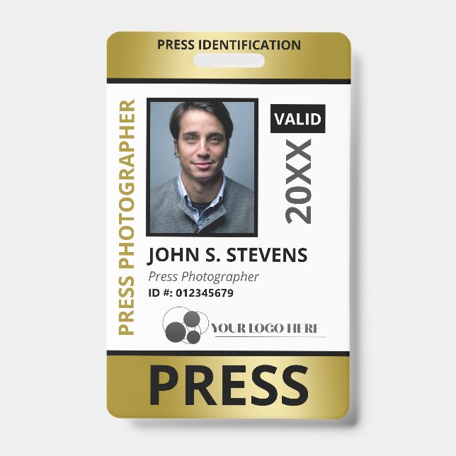 Faux Gold Photo & Logo Press ID Badge (Front)
