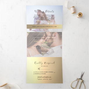 Faux Gold Photo Wedding Tri-Fold Invitation
