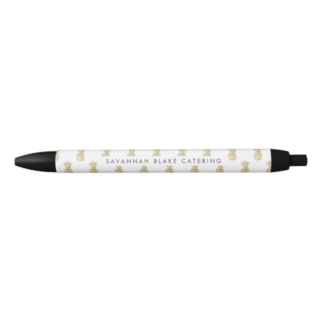 Faux Gold Pineapple Personalised Black Ink Pen (Front)