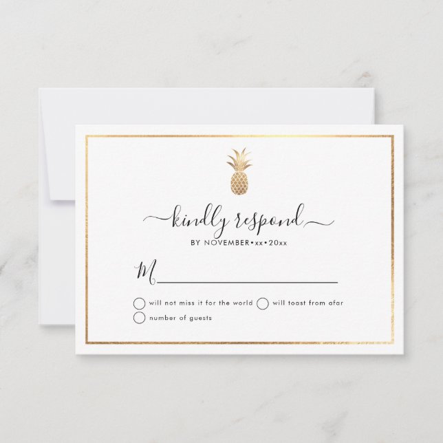 Faux Gold Pineapple RSVP cards (Front)