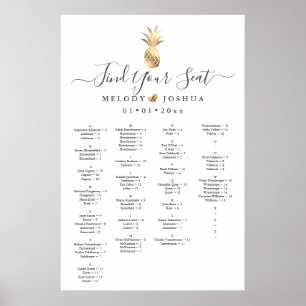 FAUX GOLD PINEAPPLE SEATING CHART, ALPHABETICAL POSTER