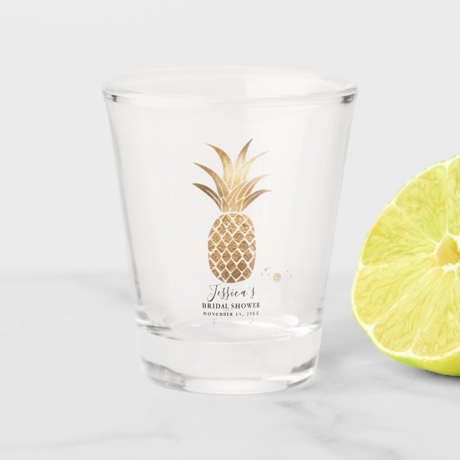 Faux Gold Pineapple Wedding Party Gift Shot Glass (Front)