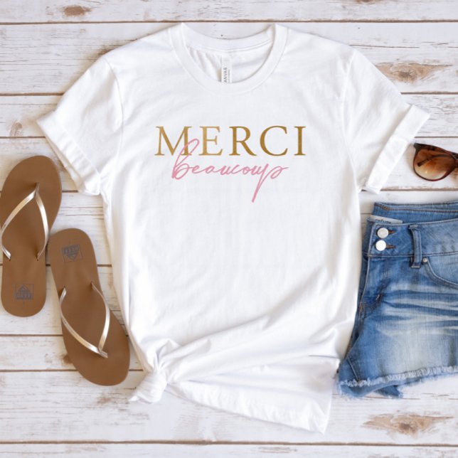 Faux Gold Pink French Merci Beaucoup T-Shirt (Creator Uploaded)