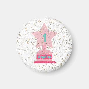 Faux Gold Pink Teal Trophy Stars Girly Modern Chic Magnet