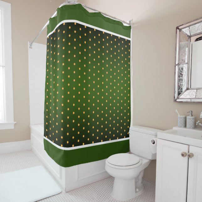 Faux Gold Polka Dots on Green Gradient Shower Curtain (In Situ)