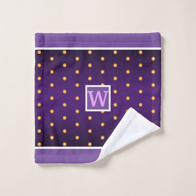 Faux Gold Polka Dots on Purple Gradient Bath Towel Set (Wash Cloth)