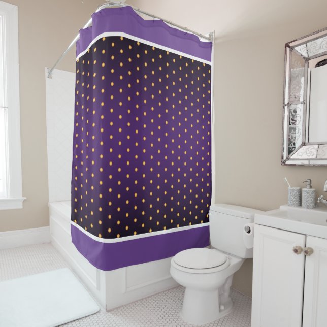 Faux Gold Polka Dots on Purple Gradient Shower Curtain (In Situ)