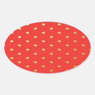 Faux Gold Polka Dots Red Metallic Oval Sticker