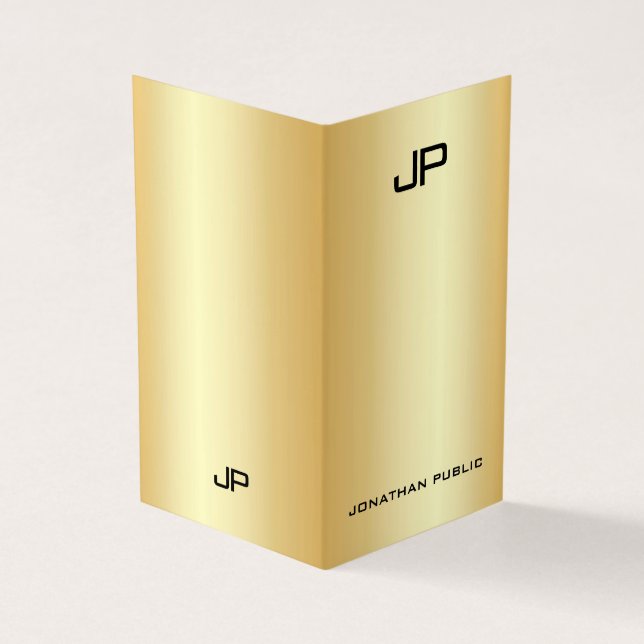 Faux Gold Professional Elegant Modern Monogram Business Card (Outside)
