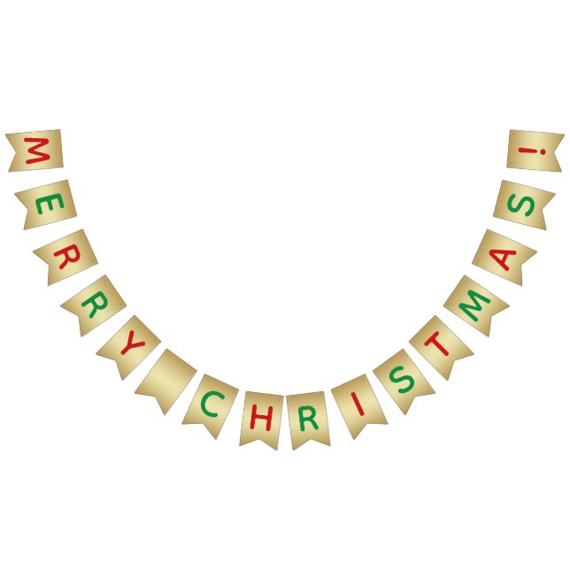 Faux Gold Red Green Merry Christmas Bunting (All)