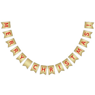 Faux Gold & Red Merry Christmas Bunting