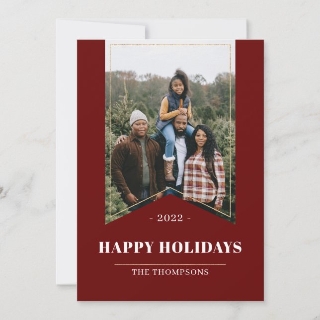 Faux Gold Red Minimalist Happy Holidays Photo 2022 Holiday Card (Front)
