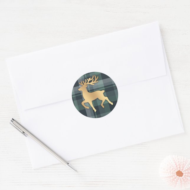 Faux Gold Reindeer Classic Round Sticker (Envelope)
