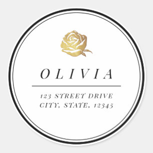 Faux gold rose black and white minimalist classic round sticker