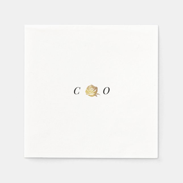 Faux gold rose black and white minimalist wedding napkin (Front)