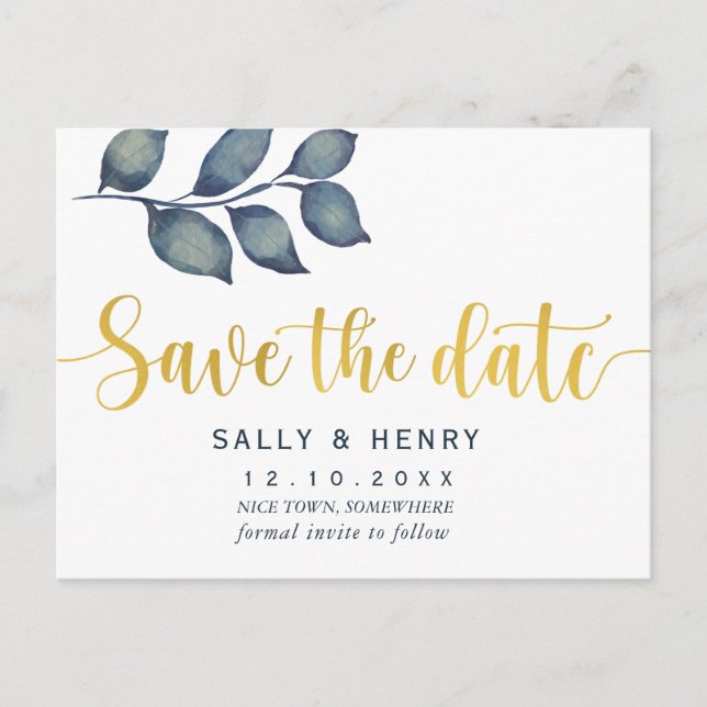 Faux gold save the date botanical Postcard (Front)