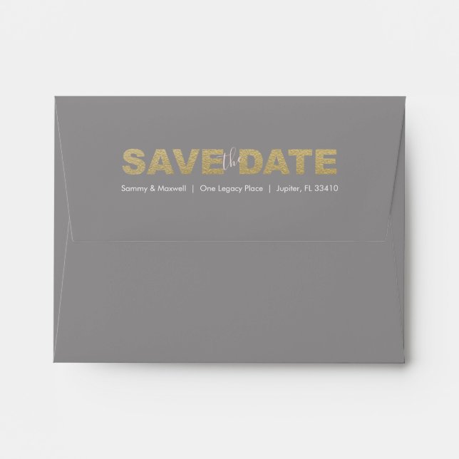Faux Gold Save the Date Return Address Envelopes (Back (Top Flap))