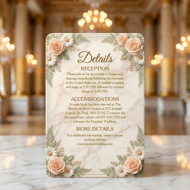 Faux Gold Script Cream Stone Floral Garden Enclosure Card (Creator Uploaded)