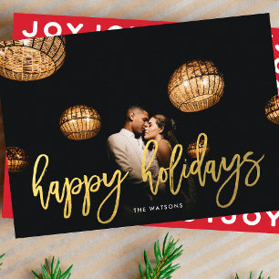 Faux Gold Script Happy Holidays Christmas Photo Holiday Card