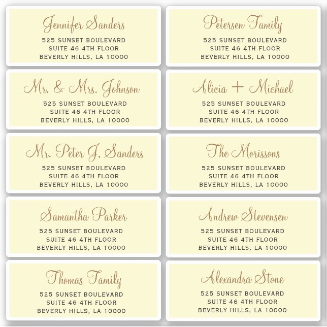 Faux gold script individual guest address labels (Front)