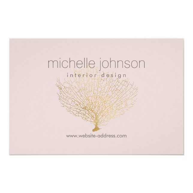 Faux Gold Sea Fan Coral Interior Designer Pink Poster (Front)