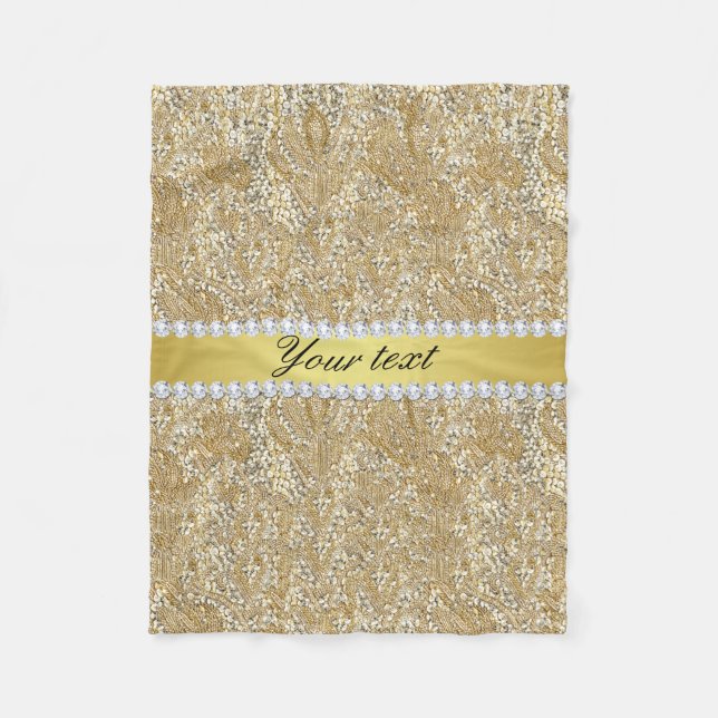 Faux Gold Sequins and Diamonds Fleece Blanket (Front)