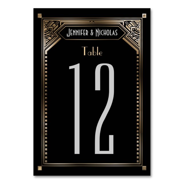 Faux Gold Shaded Gatsby Art Deco Table Number (Front)