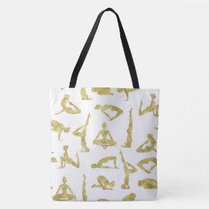 Faux Gold Silhouettes Yoga Poses Tote Bag