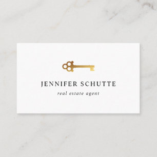 Faux Gold Skeleton Key Modern High End Real Estate Business Card